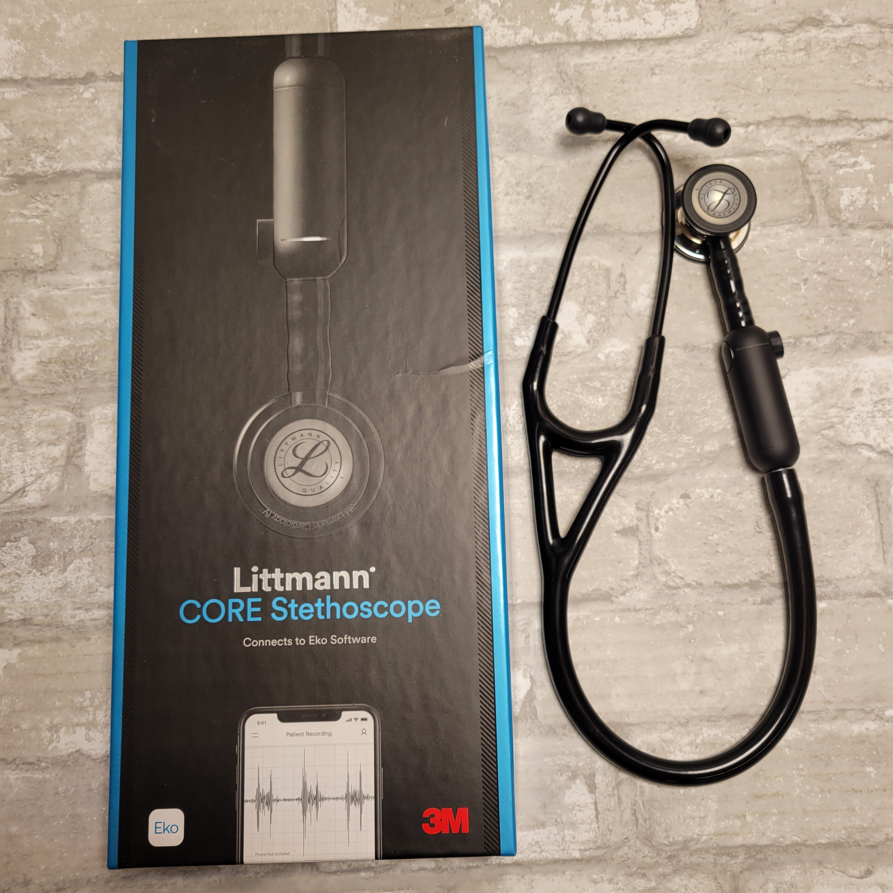 3M Littmann CORE Digital Stethoscope, 8890, Mirror Chestpiece, Black Tube, 27" (8041601007854)